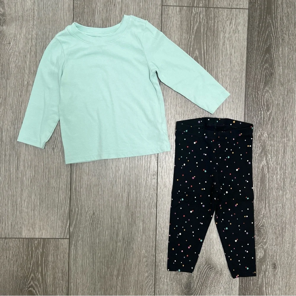 CAT AND JACK 2PC LONG SLEEVE SHIRT AND LEGGINGS BLUE STARS 18MO
